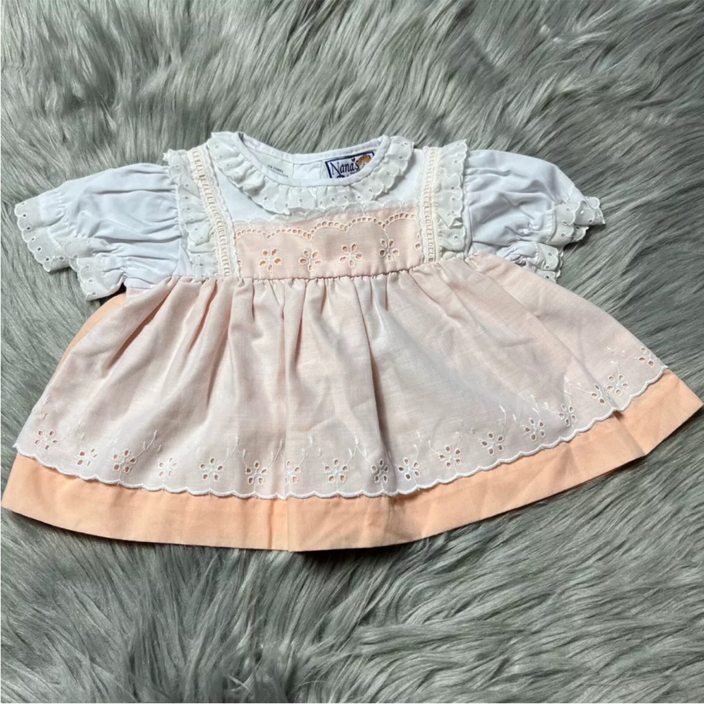 Vintage Nana’s Pet Jcpenney Baby Girls Peach White Eyelet Lace Dress